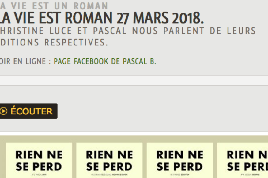 La vie est un roman # 27 mars 2018 # C. Luce @ Pascal, Rien ne se perd @ Moutons électriques